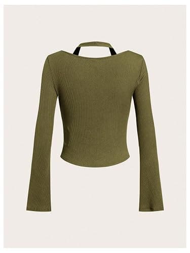 SOLY HUX Women's Long Sleeve Shirts Y2k Crop Tops Halter Neck Fitted T-Shirt Going Out Tees thumbnail 4
