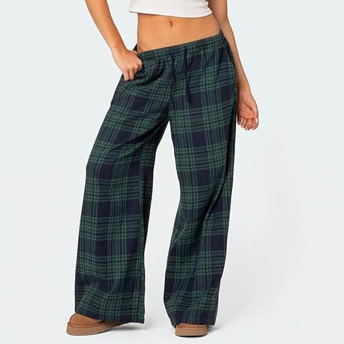 Women Christmas Pajamas Pants Plaid Wide Leg Lounge PJ Bottoms Low Rise Drawstring Pajama Bottom Pants Sleepwear thumbnail 2