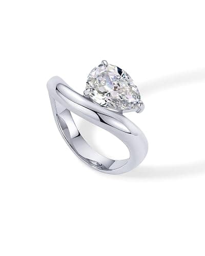 PAVOI 14K Gold Plated Wavy Engagement Ring for Women | Solitaire Cubic Zirconia Wedding Band & Promise Rings for Her | Trendy Fashion Jewelry thumbnail 3