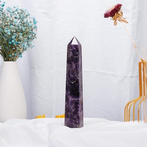 Apengshi Amethyst Large Crystal Tower Natural Dream 5.9"-6.3" 6 Faceted Single Point Chakra Healing Crystal Wand Energy Meditation Stone Home Decor Collection Gift thumbnail 2