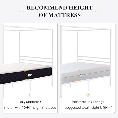 SHA CERLIN Canopy Bed Frame Full Size/Mattress Foundation with Metal Slats Support/No Box Spring Needed/Easy Assembly/White thumbnail 6