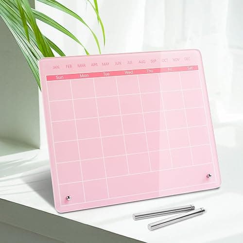 Marribol Calendar Dry Erase Board,12"X10",Acrylic Desk Calendar with Stand,Pink Dry Erase Board for Home Office School - Image 1