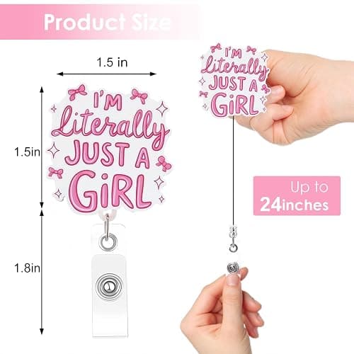 I’m Literally Just a Girl Badge Reel Retractable – Girl Quote ID Holder with 360° Swivel Clip, Durable Acrylic Badge Clip for Nurses, Office Staff, Teachers, Women thumbnail 2