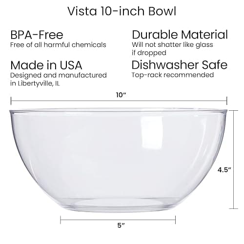 US Acrylic Vista Clear Plastic Salad and Serving 10-inch Bowls | set of 3 | Reusable, BPA-free, Made in the USA | 135 oz. capacity thumbnail 3