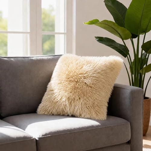 AGFNGE Luxury Soft Fur Sheepskin Fleece Cushion Cover Pillowcase Decorative Throw Pillows Covers, No Pillow Insert, 1pc (Khaki Camel, 18"×18") thumbnail 4