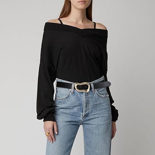 RISANTRY Black Belt for Women Stylish Gold Buckle Fashion Leather Waist Belt Perfect for Jeans and Dresses thumbnail 6