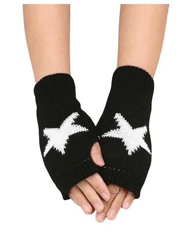 SHENHE Women's Star Pattern Fingerless Thumb Hole Knitted Wrist Length Mitten Gloves - Image 1