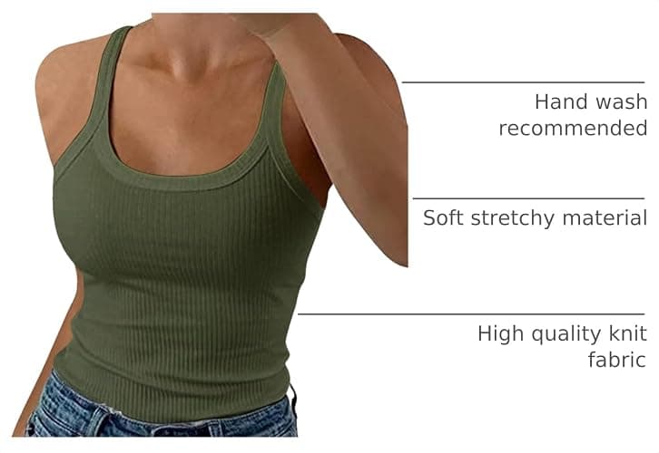 GEMBERA Women Spaghetti Strap Scoop Neck Ribbed Tank Tops Slim Fitted Cotton Camisole Basic Sleeveless Layering Shirts thumbnail 4