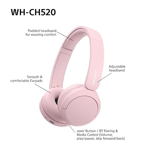 Sony WH-CH520 Wireless Bluetooth On-Ear Headphones, Sound, Lightweight Design, Up to 50hr Battery Life, Quick Charge, EQ, Clear Call Quality, iOS & Android - Pink thumbnail 8