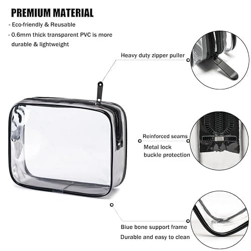 TSA Approved Toiletry Bag, 3 Pcs Clear Travel Toiletries Bags, Matte black | Lightweight & Reusable Quart-Size Makeup Cosmetic Bag for Women Men, Clear Easy-Check, Carry on Airport Airline Compliant Bag thumbnail 2