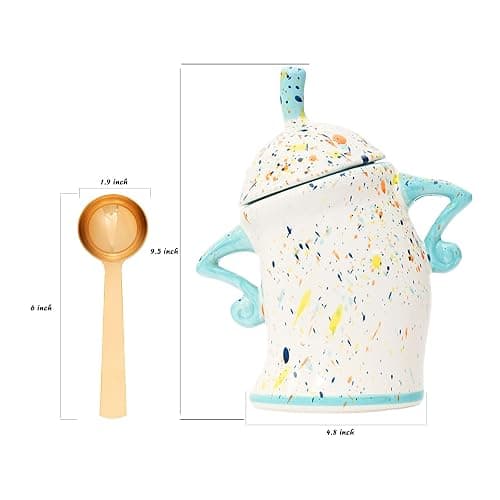 Antetek Canister With Attitude,Large Capacity Cute Sassy Storage Canister,Interesting food jars, stylish airtight large ceramic lids, coffee, tea, sugar and spice storage jars with spoons (Blue) thumbnail 3