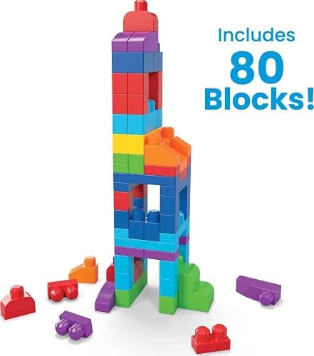 MEGA BLOKS First Builders Toddler Blocks Toys Set, Big Building Bag with 80 Pieces and Storage, Blue, Ages 1+ Years thumbnail 4