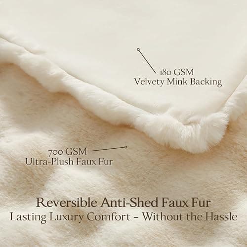 The Malibu Blanket - LuxeComfort Faux Fur Bubble Blanket 50"x60" Lighthouse Cream - Luxuriously Soft, Elegant, Reversible Design, Home Décor, Picnics, and Travel (Lighthouse Cream, Throw 50x60) thumbnail 2