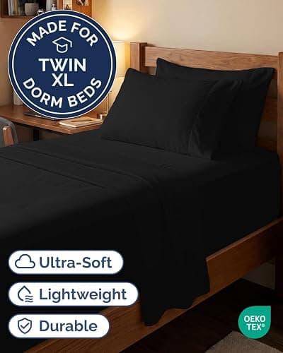 Extra Deep Twin XL Sheet Set - 4 Piece College Dorm Bed Sheets Set with Extra Deep Pockets - Ultra-Soft, Comfy & Breathable Bedding for Women, Men, Kids & Teens - Wrinkle Free & Fade Resistant - Black thumbnail 2