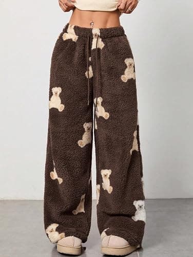 Leopard Pants Women Therian Fuzzy Pajama Pants Y2k Cheetah Pants Grunge High Waisted Fluffy Pants thumbnail 2