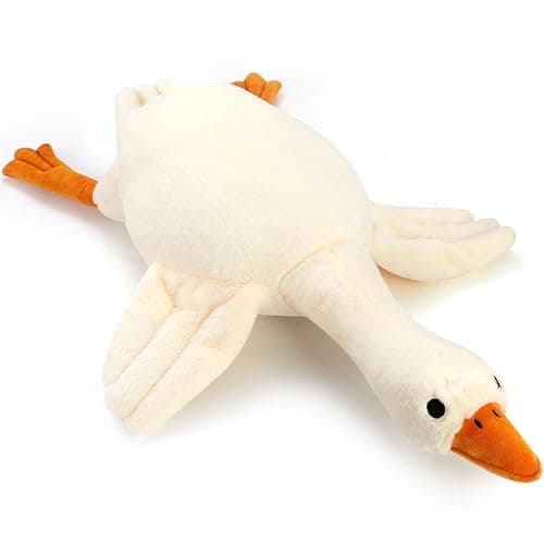Qpewep 30" Goose Stuffed Animal Weighted Plush Toy 3.2Ibs White Swan Throw Soft Plush Sleeping Pillow Stuffed Animal Toys for Kids Gifts - Image 1