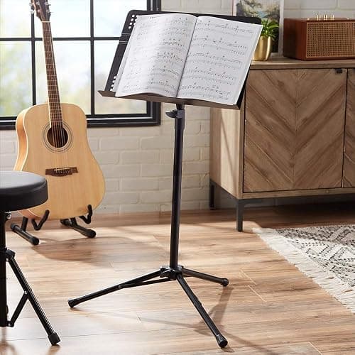 Amazon Basics Adjustable Folding Music Stand, 31" to 55" height - For School Music Program, Ensembles, Bands, Seated & Standing, Black thumbnail 5