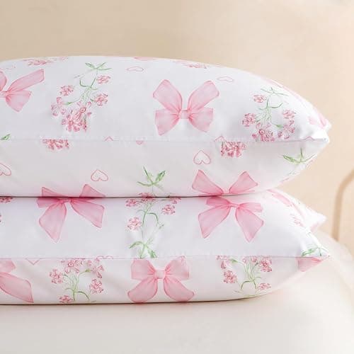 CCoutueChen Duvet Cover Full 3Pcs Pink Floral Bow Bedding Set for Girls Kids, Romantic Princess Style Bowknot Bedding, Ultra Soft Reversible Garden Flower Duvet Cover Set(2 Pillowcases,No Comforter) thumbnail 6
