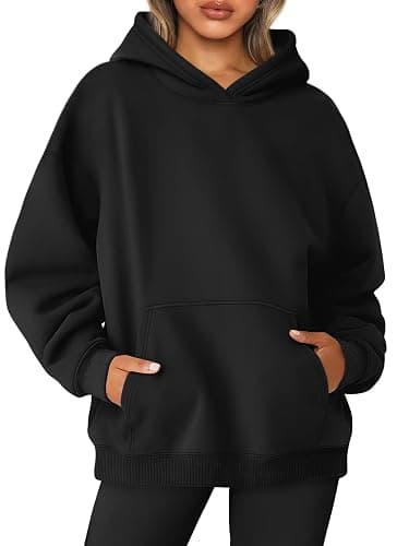 Jhsnjnr Womens Plain Pullover Sweatshirts Long Sleeve Oversized Sweater with Pocket Fleece Lined Hoodies - Image 1