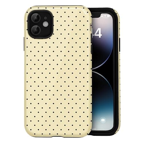 Amzfield for iPhone 12 Case for iPhone 12 Pro Case Cute Polka Dot Aesthetic Design for Women Girls Fall Chic Girly Pretty Dual Layer Hybrid Protection Elegant Case for iPhone 12/12 Pro-Butter Yellow - Image 1