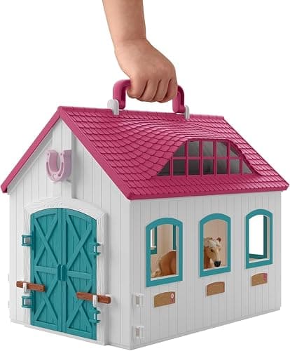 Schleich Horse Club - 60PC Little Horseshoe Open Stable Playset - Easy Carry Set with 2 Horse Figurines, Action Figure, Stable and Accessories - Toy Horses for Girls and Boys - Kids Ages 4+ | 42703 | Set includes hutch, 2 horses, movable girl figure & accessories | great gift for girls and boys | toys from 5 years thumbnail 9
