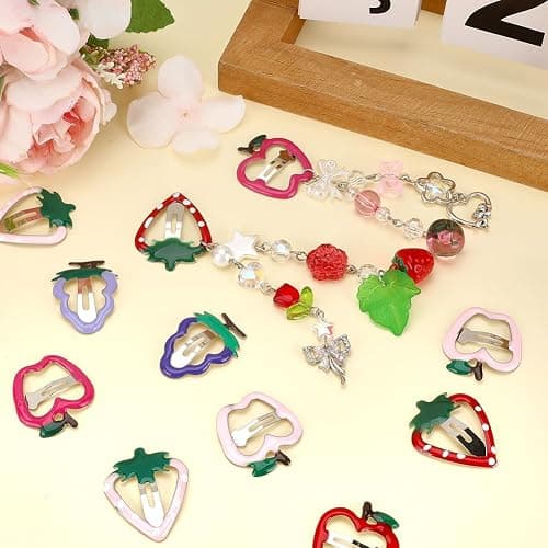 SUNNYCLUE 42Pcs 7 Styles Fruit Hair Barrettes Cartoon Hair Clips Metal Iron Enamel Red Pink Purple Colored Summer Fruits Strawberries Grapes Apples Shaped Snap Hairpins Set for Decoration Accessories thumbnail 7