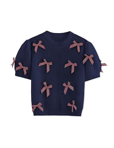 Vimida Women's Sweaters Knitted Crewneck Puff Bubble Short Sleeve Pullover Tops Casual Bow T Shirts Chic Blouses - Image 1