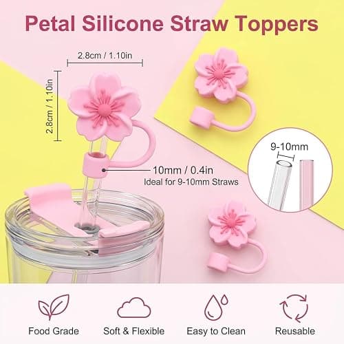 Straw Covers Cap for Stanley Cup for Stanley Cup 40/30 Oz Straws | 4Pcs Flowers Model Reusable Tips Protectors for Stanley Cup 10mm Silicone Straw Topper, Dust-Proof thumbnail 2