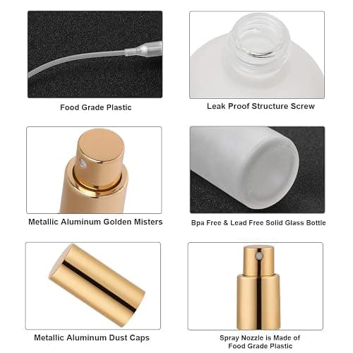 Glass Spray Bottle 3.4oz, Empty Frosted Perfume Atomizer, Fine Mist Spray,Gold Sprayer (2 PACK) thumbnail 9