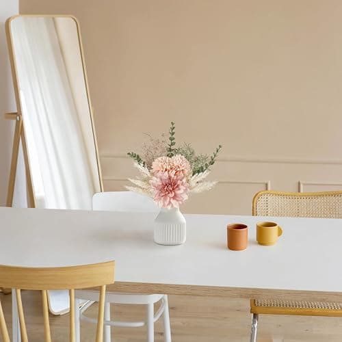 Mkono Small Artificial Flowers in Ceramic Vase 13.5" Centerpieces Coffee Table Decor, Silk Flower Arrangements for Home Decor Indoor Fake Flower Bouquet for Bathroom Dining Room Kitchen Wedding Pink thumbnail 4