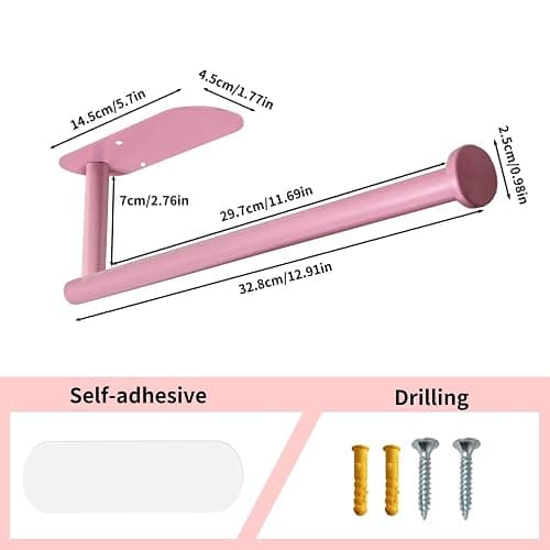 YeeBeny Pink Paper Towel Holder - Self Adhesive or Drilling, Under Cabinet or Wall Mounted thumbnail 3