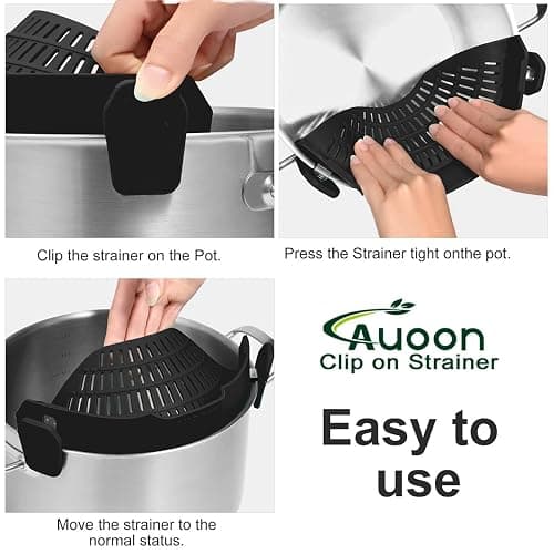 Large AUOON Clip on Strainer for All Pots and Pans - Oversized Silicone Pot Strainer Family-Style Design Pasta Strainer Kitchen Colander for Spaghetti and Noodles | Dishwasher Safe thumbnail 4