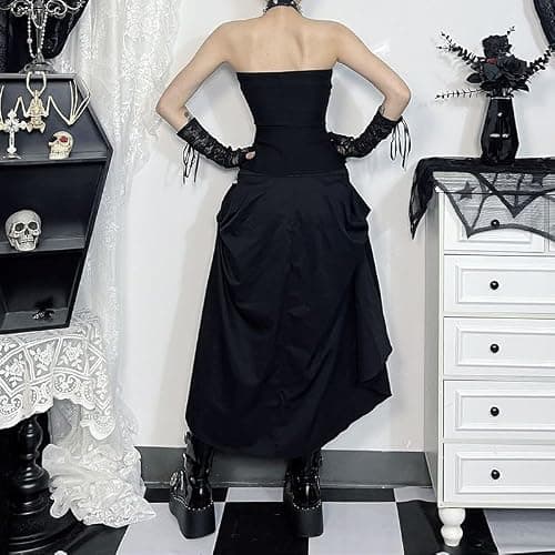TSMNZMU Womens Gothic Pleated Maxi Skirt Punk Adjustable High Low Skirts Grunge Harajuku Clothes thumbnail 2