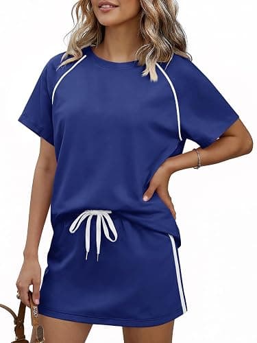 Yousify Womens 2 Piece Skirt Sets Summer Short Sleeve Tops and Tennis Skort Lounge Set Vacation Workout Matching Outfits thumbnail 3