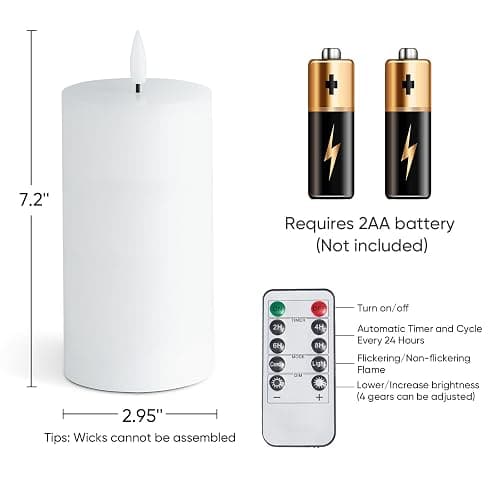 Homemory White 3x6 Inch Flameless Candles Battery Operated with Remote Timer, Real Wax LED Pillar Candle for Home Fireplace Bedroom Living Room Party, Set of 2 thumbnail 5