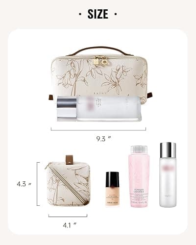EACHY Travel Makeup Bag, Large Capacity Cosmetic Bags for Women, Waterproof Portable Pouch Open Flat Toiletry Bag Pattern Make up Bag (F-Beige) thumbnail 6