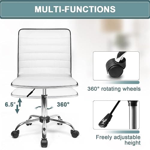 OFIKA Office Desk Chair, Adjustable Task Chair, Low Back Faux Leather Ribbed Swivel Chair, Armless Home Rolling Chair Retro with Wheels thumbnail 8
