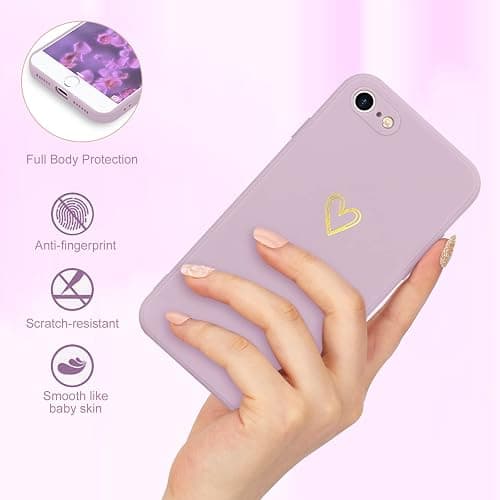 Wirvyuer for iPhone SE Case 2022/2020, iPhone 8 iPhone 7 Case for Women Girls Silky Soft Protective Shockproof Silicone Phone Case with Cute Heart Design, Purple thumbnail 2