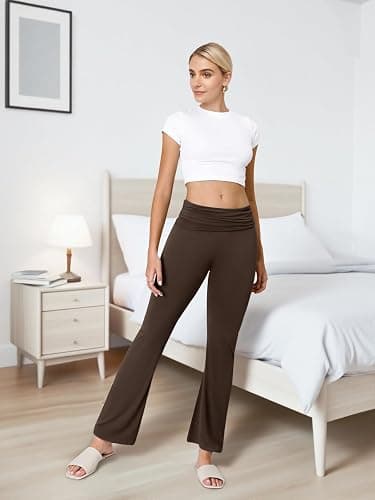 COPYLEAF Flare Leggings for Women Fold Over Yoga Pants Stretch Bell Bottom Y2K Lounge Casual Sweatpants thumbnail 5