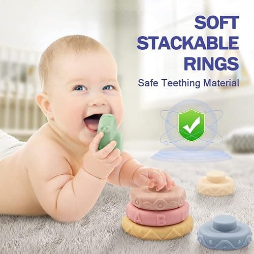 Jyusmile Baby Toys 6-12 Months, Montessori Toy for Babies 6-12 Months, Incl Stacking Building Blocks & Soft Infant Teething Toys & Sensory Balls for Toddlers 0-3-6-9-12 Month thumbnail 5