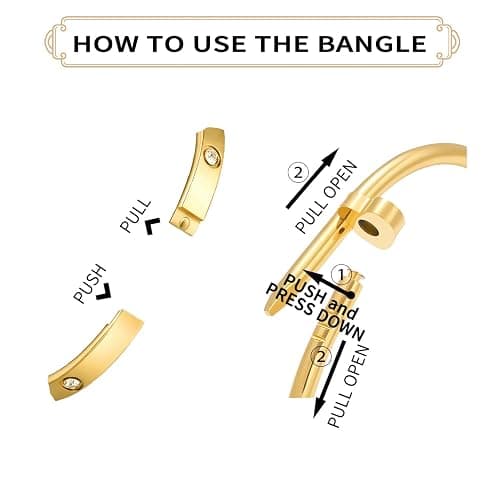 sineed 18K Gold Plated Stainless Steel Love Nail Bangle Clover Bracelet Set Stackable Dupes for Love Trendy Jewelry thumbnail 2