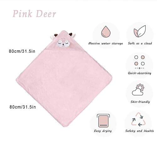 Hooded Baby Towel, Baby Towels Newborn, Baby Bath Towel with Hood, Baby Bath Towels Wrap, Blanket for Baby, Baby Beach Towel, Hooded Bath Towels for Boy and Girl, Newborn,31.5"×31.5" (White +Pink) thumbnail 5