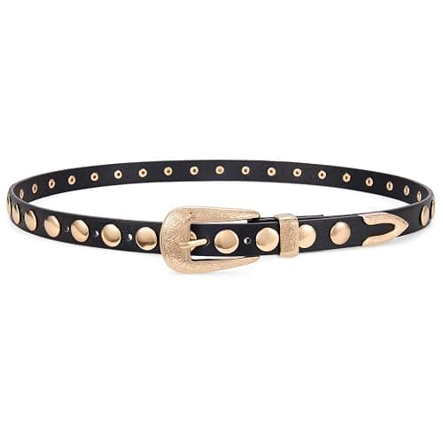 XZQTIVE Women's Punk Studded Skinny Belt – Western Belt with Engraved Buckle for Jeans & Dresses - Image 1