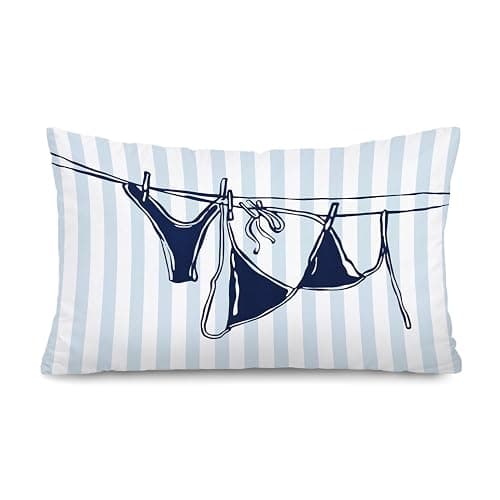 Lacama Blue Coastal Room Decor, Coastal Throw Pillow Cover 12x20, Blue Dorm Decor, Preppy Bikini Prints Decorative Throw Pillow Covers Pillowcases for Couch Bed Girly Room Bedroom Dorm - Image 1