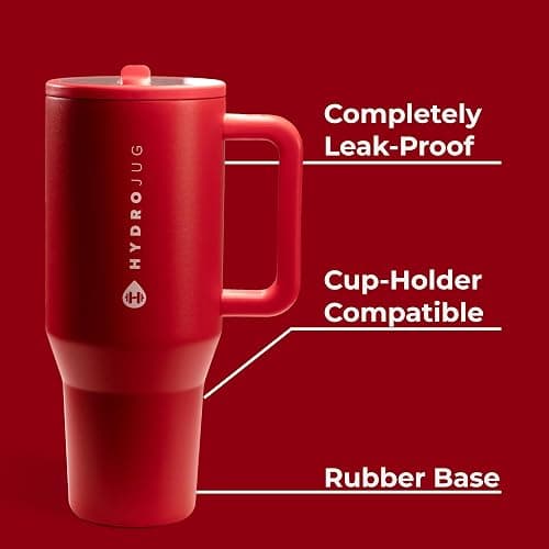 HydroJug Traveler - 32 oz Water Bottle with Handle & Flip Straw - Fits in Cup Holder, Leak Resistant Tumbler-Reusable Insulated Stainless Steel & Rubber Base - Gifts for Women & Men, Alumni Red thumbnail 3