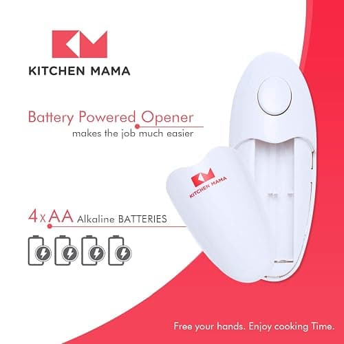 Kitchen Mama Auto Electric Can Opener: Open Your Cans with A Simple Press of Button - Automatic, Hands Free, Smooth Edge, Food-Safe, Battery Operated, YES YOU CAN (White) thumbnail 6