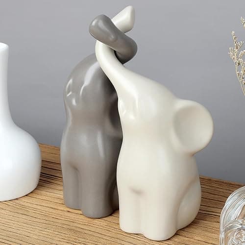 QINJIEJIE Elephant Statue Elephant Figurines Loving Gifts for Women Couples Ivory Wedding Anniversary Modern Ceramic Elephants Sculpture Lucky Elephants Ornament in Love thumbnail 7