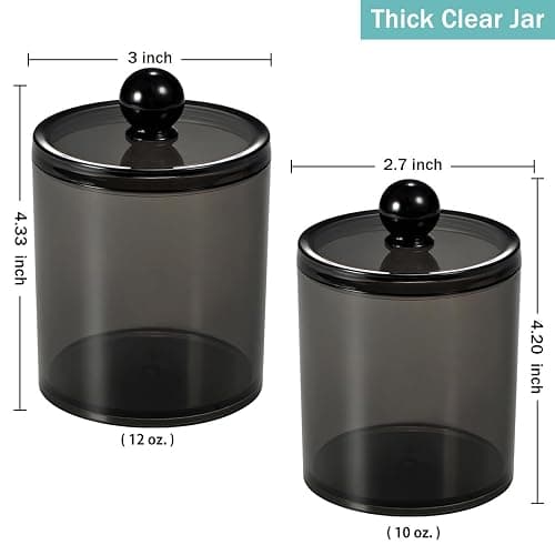 6 Pack Qtip Dispenser Apothecary Jars Bathroom with Labels - Qtip Holder Storage Canister Clear Plastic Acrylic Jar for Cotton Ball,Cotton Swab,Cotton Rounds,Floss Picks, Hair Clips (Black) thumbnail 3