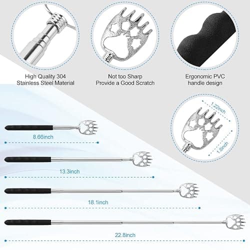 Yeipis 3 Pack Different Back Scratcher Metal Portable Telescoping with Rubber Handles, Extendable Back Massager Tool with Beautiful Box, Stocking Stuffers for Men Women Christmas Presents(Black) thumbnail 3