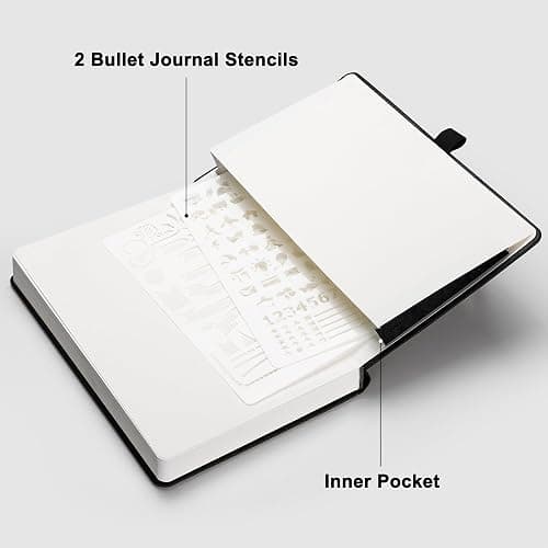 RETTACY Bullet Dotted Journal Notebook, 192 Pages, A5 Medium Size (14.5 × 21 cm), Leather Hardcover, 100 GSM Thick Paper, for Bullet Journaling, Planning, Tracking (Black) thumbnail 7